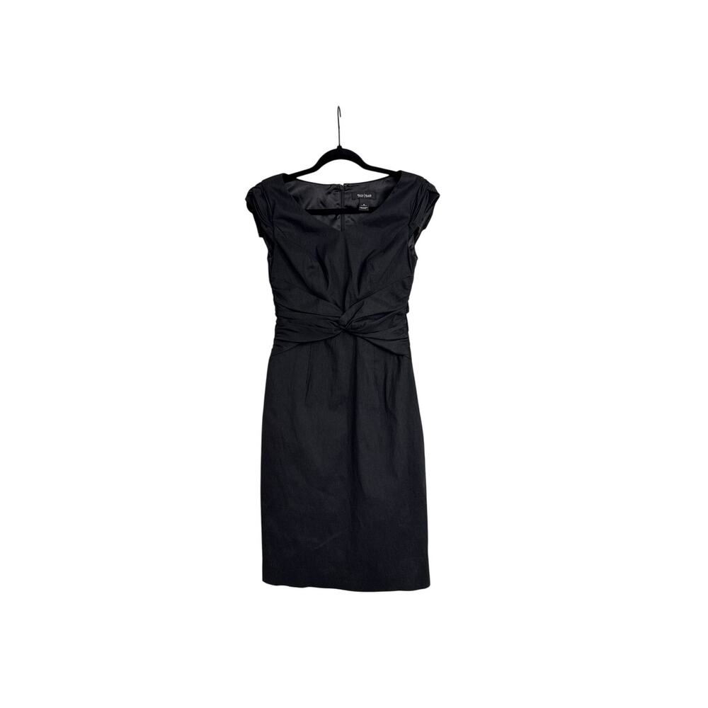 WHBM White House Black Market Taffeta Sheath Dress Black Retro Cocktail LBD 0
